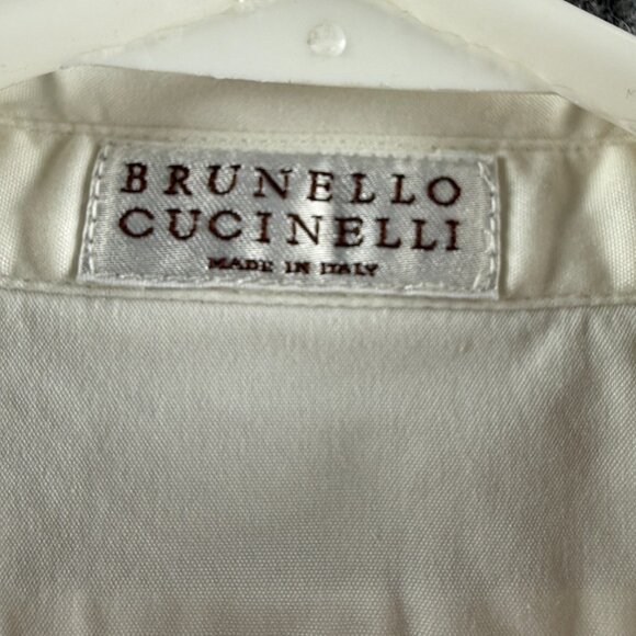 Brunello Cucinelli Women White Long Sleeve Button Up Shirt Large Cotton Blend - Picture 11 of 16